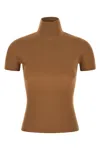 Max Mara Short-sleeved Wool Turtleneck Top In Sand