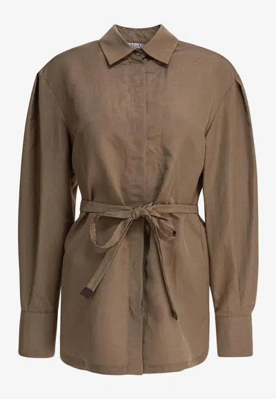 Max Mara Affari Belted Buttoned Shirt In Brown