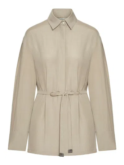 Max Mara Lapel Long Sleeve Shirt In Beige