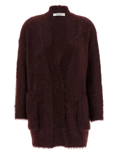 Max Mara Cherry-colored Shaved Mohair Cardigan In Burgundy