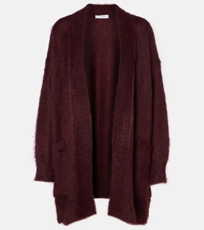 Max Mara Longline Cardigan With Faux Fur Texture In Burgundy