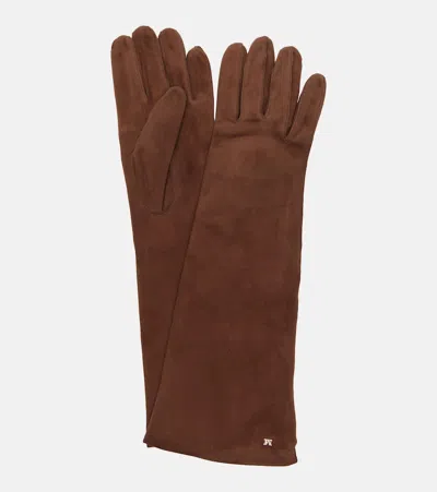 Max Mara Afide Suede Gloves In Brown