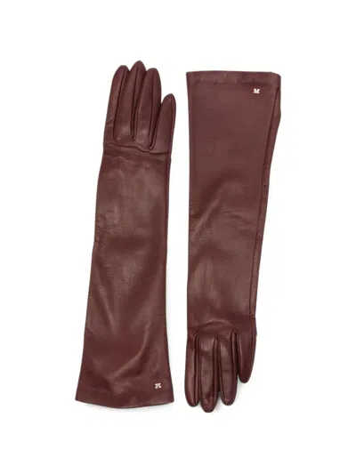 Max Mara Afidee Logo-plaque Gloves In Brown