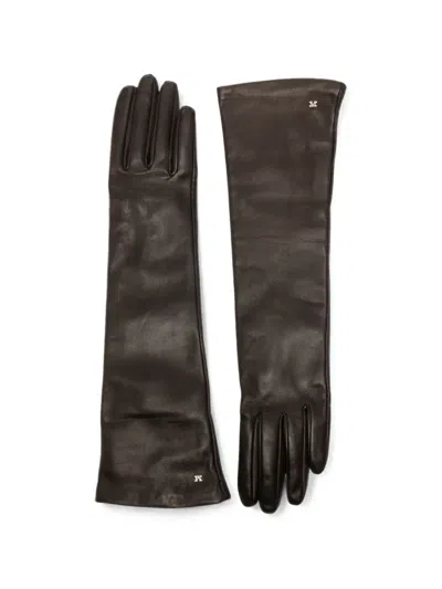Max Mara Afidee Logo-plaque Leather Gloves In Brown