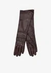 Max Mara Afidee Ribbed Leather Gloves In Brown