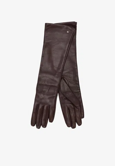Max Mara Afidee Ribbed Leather Gloves In Brown