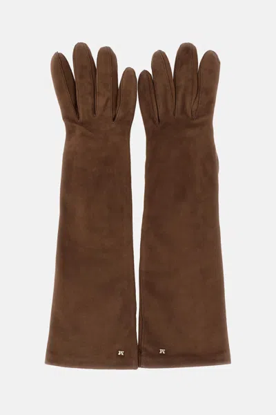 Max Mara Afidee Suede Gloves In Brown
