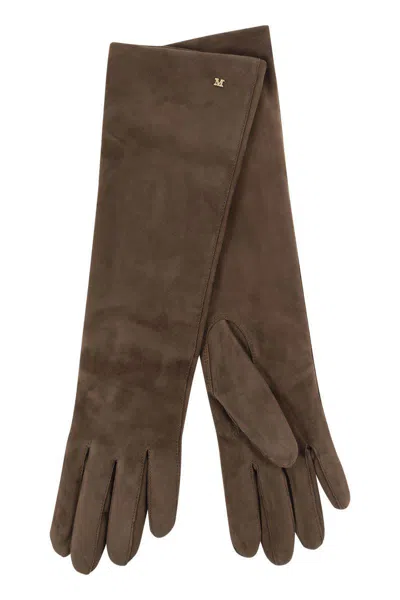 Max Mara Afideesuede - Long Suede Nappa Gloves In Brown