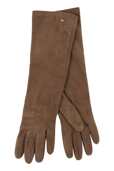 Max Mara "afideesuede" Long Gloves In Brown