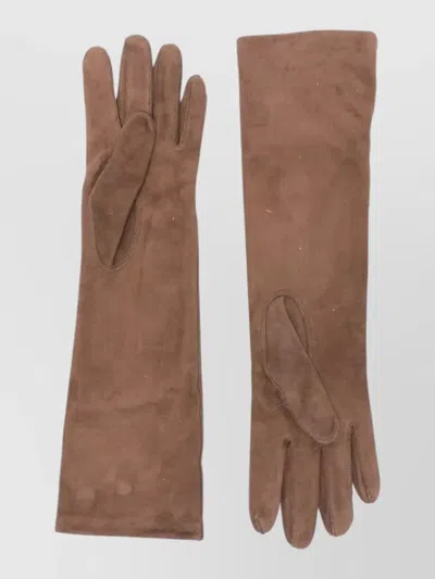 Max Mara Afideesuedes Long Length Suede Finish Gloves In Brown