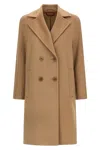 Max Mara Agenda Double Breasted Cocoon Long Wool Drap Coat Coats Beige In Brown