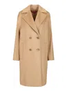 Max Mara Agenda Double Breasted Cocoon Long Wool Drap Coat Coats Beige In Neutral