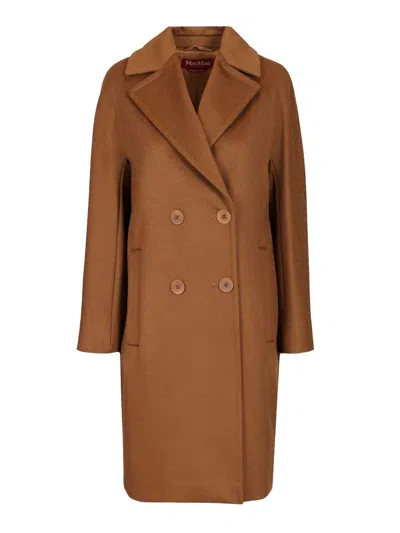 Max Mara Agenda Double Breasted Cocoon Long Wool Drap Coat Coats Brown