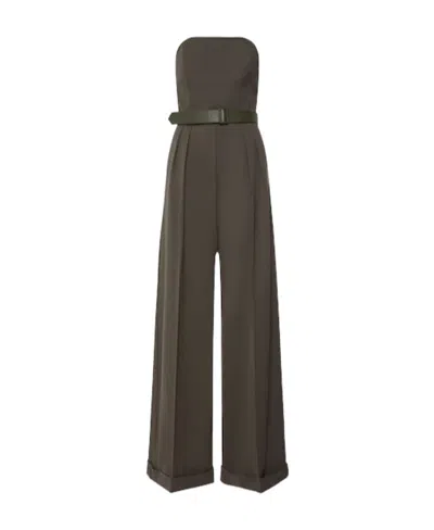 Max Mara Agguati Wool Gabardine Jumpsuit In Khaki