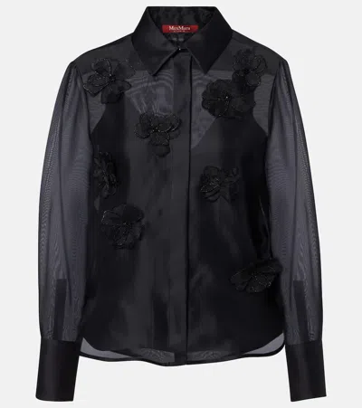 Max Mara Black Silk Organza Mseagi Embroidered Shirt
