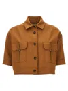 Max Mara Stretch Cotton Cropped Jacket In Brown