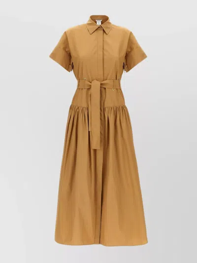 MAX MARA 'AGOARIO' SHORT SLEEVES BELTED WAIST PLEATED SKIRT DRESS