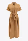Max Mara Agoraio Belted Eyelet-embellished Cotton-poplin Midi Shirt Dress In Beige