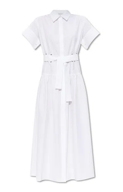 Max Mara Agoraio Belted Short-sleeved Midi Dress In White