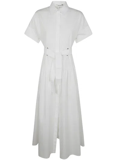 Max Mara Agoraio Belted Short Sleeves Popeline Dress In White
