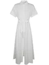 Max Mara Agoraio Belted Short Sleeves Popeline Dress In White