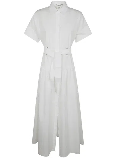 Max Mara Agoraio Belted Short Sleeves Popeline Dress In Gray