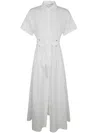 Max Mara Agoraio Belted Short Sleeves Poplin Dress Clothing In White
