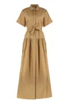 Max Mara Agoraio Belted Eyelet-embellished Cotton-poplin Midi Shirt Dress In Brown