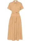 Max Mara Agoraio Belted Eyelet-embellished Cotton-poplin Midi Shirt Dress In Brown