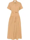 Max Mara Agoraio Belted Eyelet-embellished Cotton-poplin Midi Shirt Dress In Brown