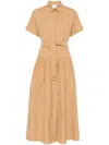Max Mara Agoraio Belted Eyelet-embellished Cotton-poplin Midi Shirt Dress In Brown