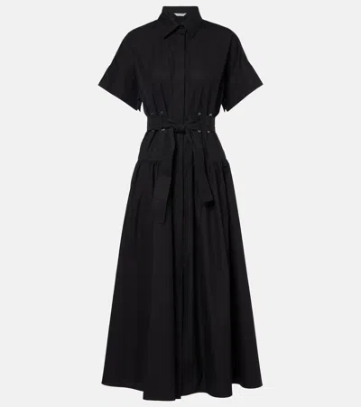 Max Mara Agoraio Pleated Cotton Shirt Dress In Black