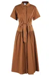 Max Mara Agoraio Popeline Dress In Cuoio