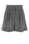Max Mara Embroidered Wool Agoraio Checked Mini Shorts In Gray