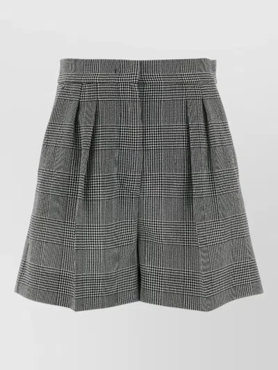 Max Mara Agoraio Wool Shorts Checked High Waist In Gray