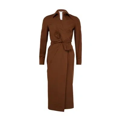 Max Mara Agrume Cotton Poplin Shirt Dress In Brown