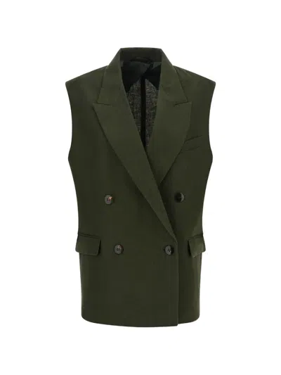 Max Mara Studio Double Breasted Linen Vest In Black