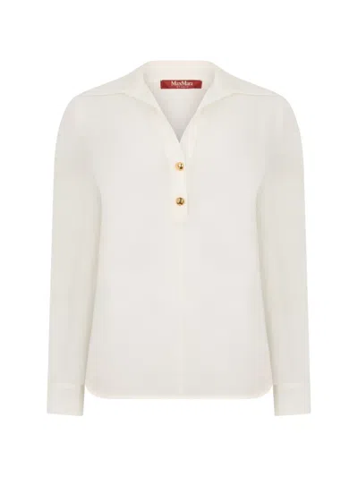 Max Mara Aia Gold-tone Button Silk Blouse In Neutral