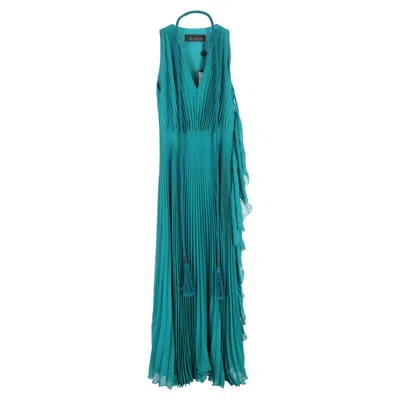 Max Mara Aiello Belted Draped Plissé-georgette Maxi Dress In Turquoise Polyester In Blue