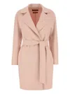 Max Mara Ajaccio Belted Wool Blend Coat In Pink