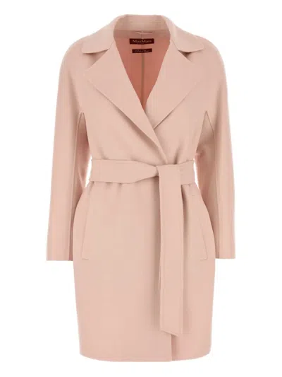 Max Mara Ajaccio Belted Wool Blend Coat In Pink