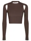 Max Mara Crewneck Cut-out Shoulder Fitted Crop Top In Brown