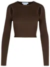 Max Mara Ribbed Brown Top With Cut-out Shoulder Details In Brown