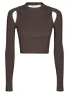 Max Mara Crewneck Cut-out Shoulder Fitted Crop Top In Brown