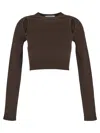 Max Mara Ribbed Brown Top With Cut-out Shoulder Details In Brown