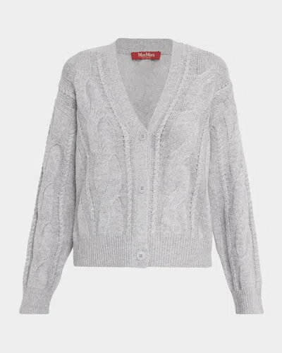 Max Mara Aladino Wool And Cashmere Cropped Cardigan Sweater In Gray