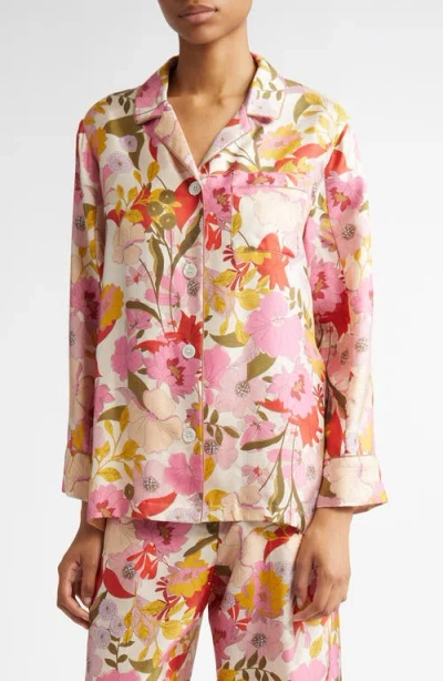 Max Mara Alan Floral Silk Twill Button-up Shirt In Pink