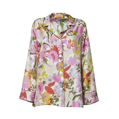 Max Mara Alan Pajama Shirt In Pink Printed Silk