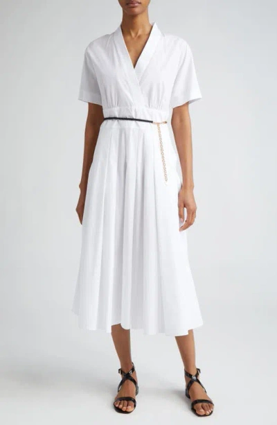 Max Mara Alatri Pleated Cotton Poplin Midi Dress In Optical White