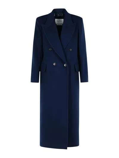 Max Mara Albania Blue Virgin Wool Blend Coat